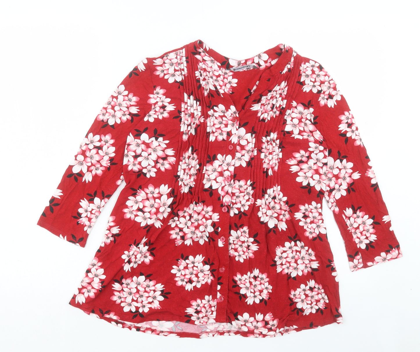 Bonmarch Womens Red Floral Viscose Basic T-Shirt Size 12 V-Neck