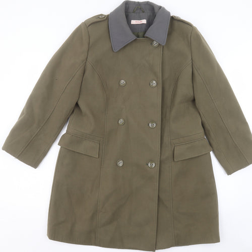 Simply Be Womens Green Overcoat Coat Size 16 Button