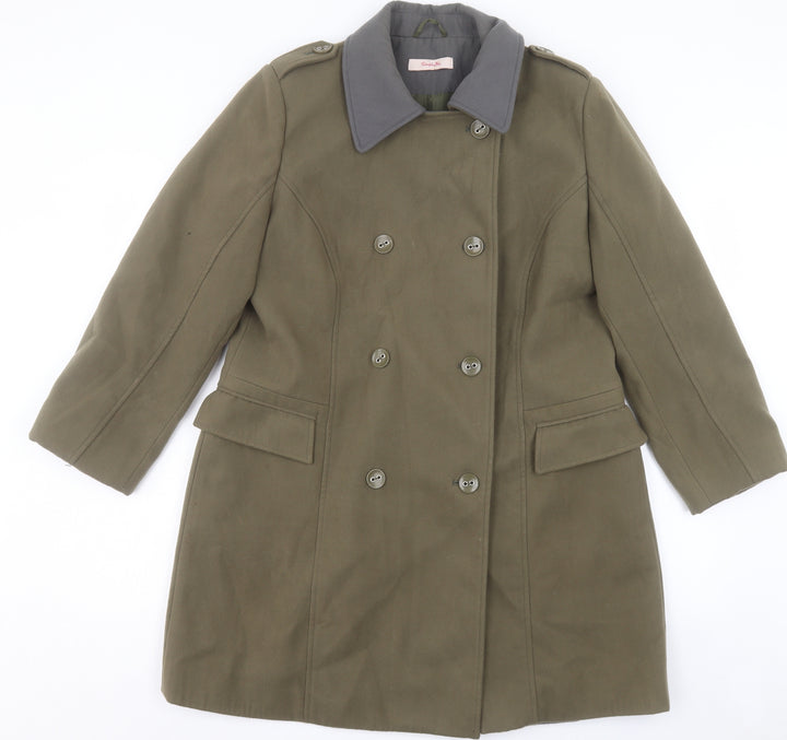 Simply Be Womens Green Overcoat Coat Size 16 Button