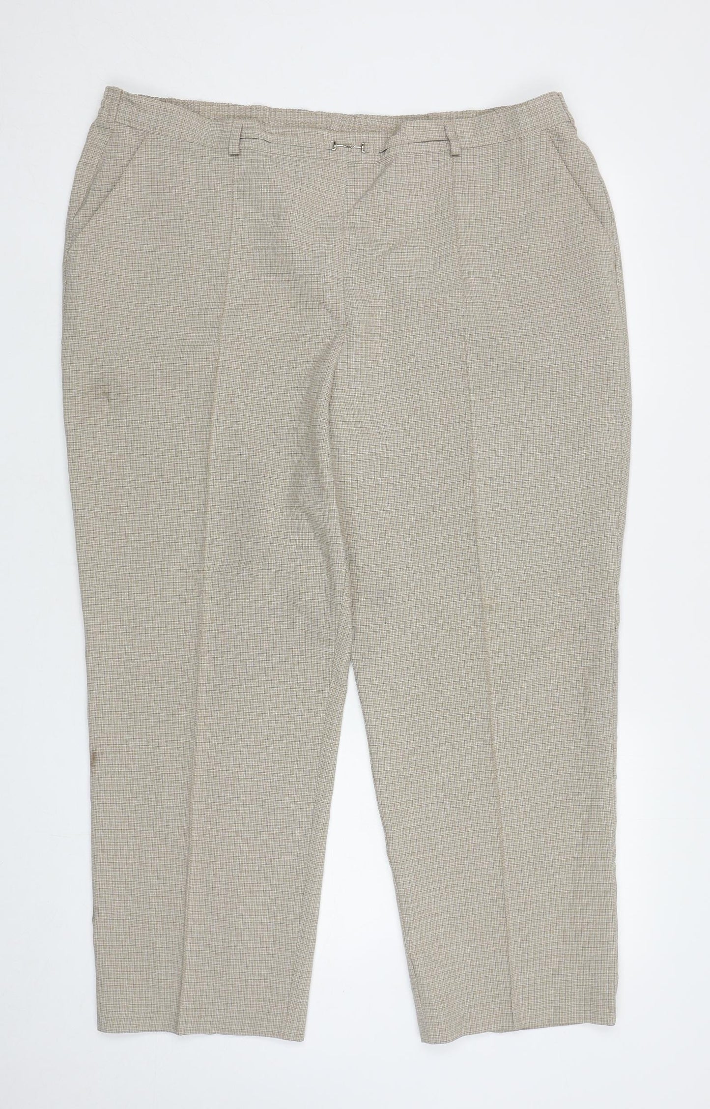 Marks and Spencer Womens Beige Plaid Polyester Carrot Trousers Size 20 L26 in Regular