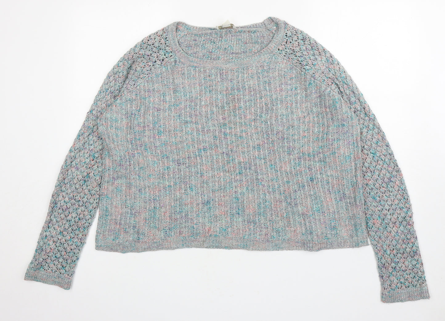 Monsoon Womens Grey Round Neck Acrylic Pullover Jumper Size 16 - Flecked