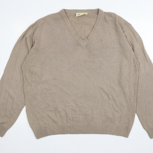Chums Mens Brown V-Neck Acrylic Pullover Jumper Size L