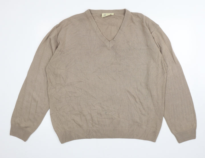 Chums Mens Brown V-Neck Acrylic Pullover Jumper Size L