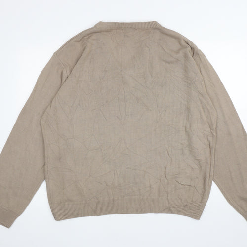 Chums Mens Brown V-Neck Acrylic Pullover Jumper Size L