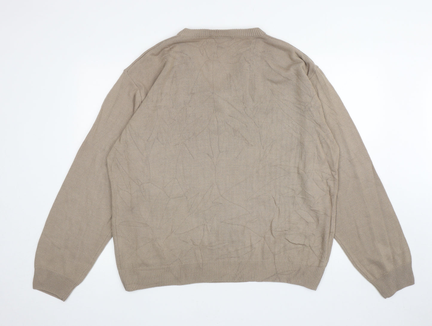 Chums Mens Brown V-Neck Acrylic Pullover Jumper Size L
