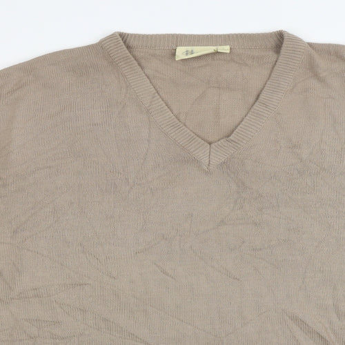 Chums Mens Brown V-Neck Acrylic Pullover Jumper Size L