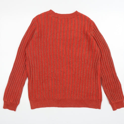 Saint Tropez Womens Orange Crew Neck Striped Acrylic Pullover Jumper Size S
