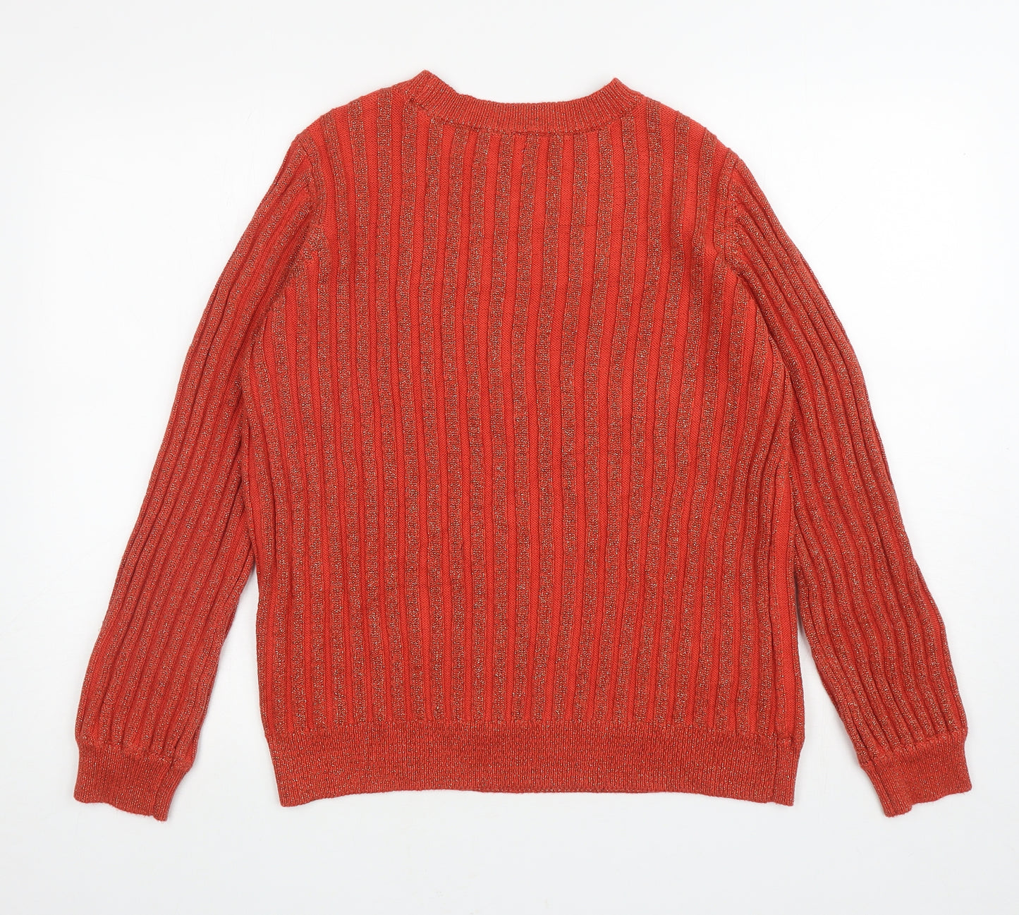Saint Tropez Womens Orange Crew Neck Striped Acrylic Pullover Jumper Size S