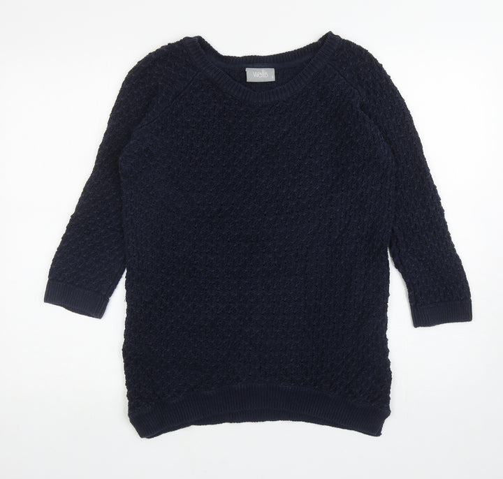 Wallis Womens Blue Round Neck Cotton Pullover Jumper Size S