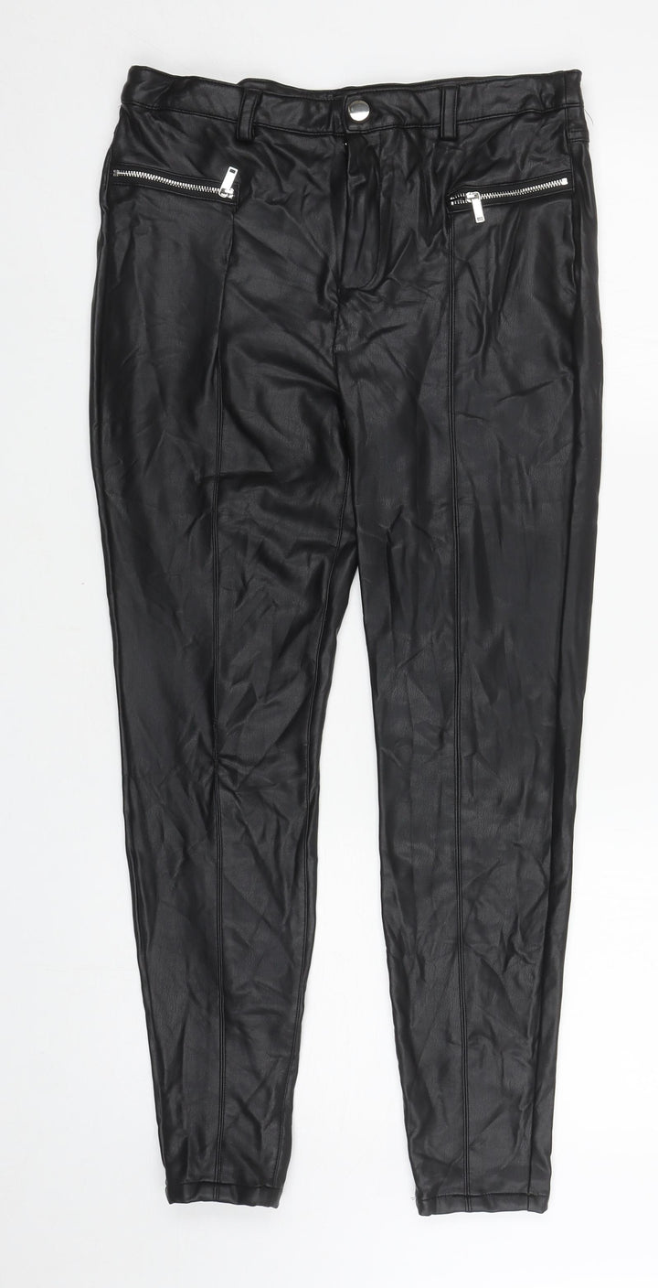 Papaya Womens Black Polyurethane Skinny Jeans Size 12 L27 in Regular Zip