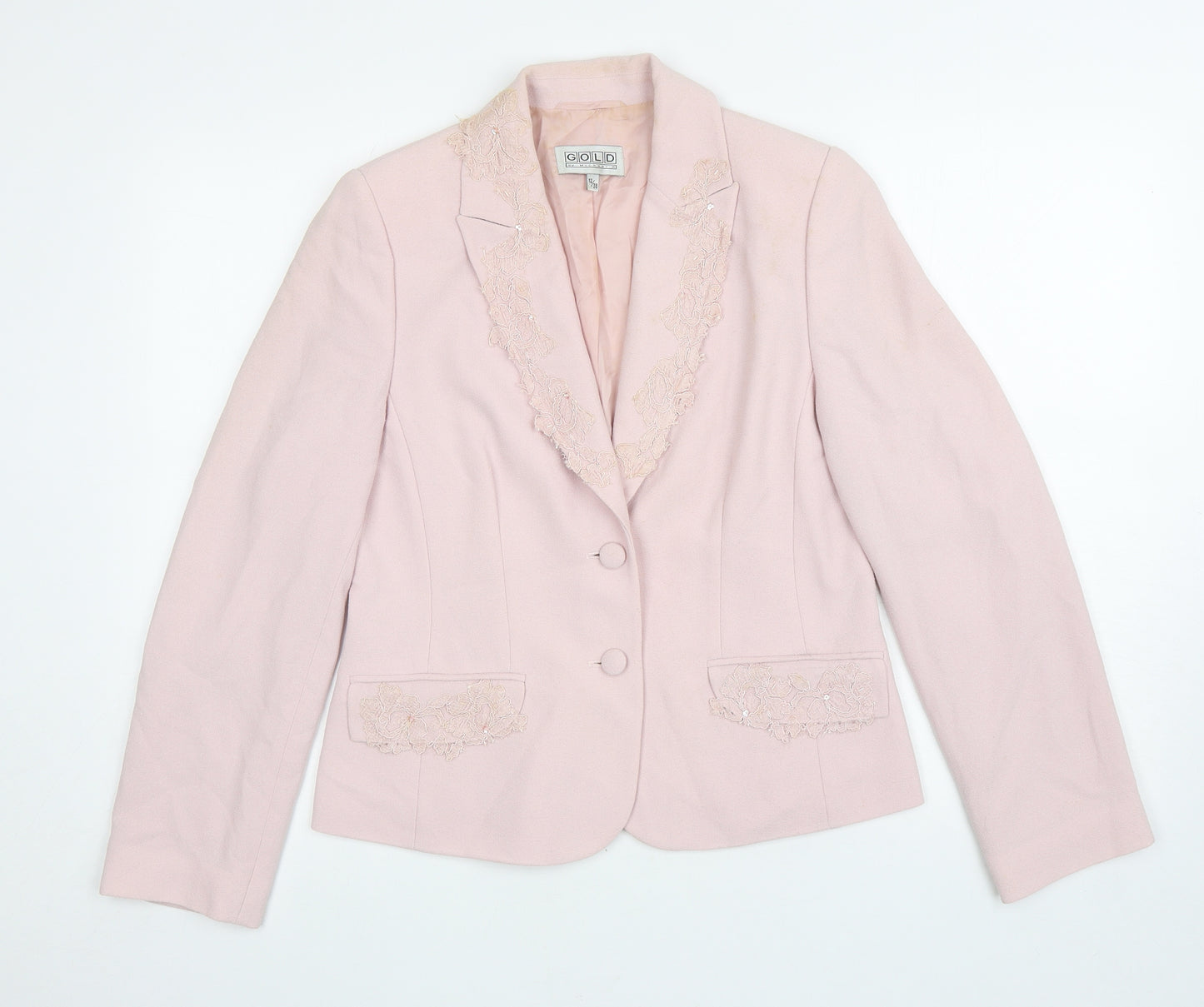 GOLD by Michael H Womens Pink Jacket Blazer Size 12 Button - Lace detail