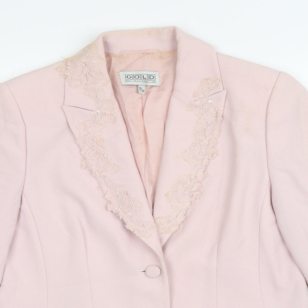 GOLD by Michael H Womens Pink Jacket Blazer Size 12 Button - Lace detail