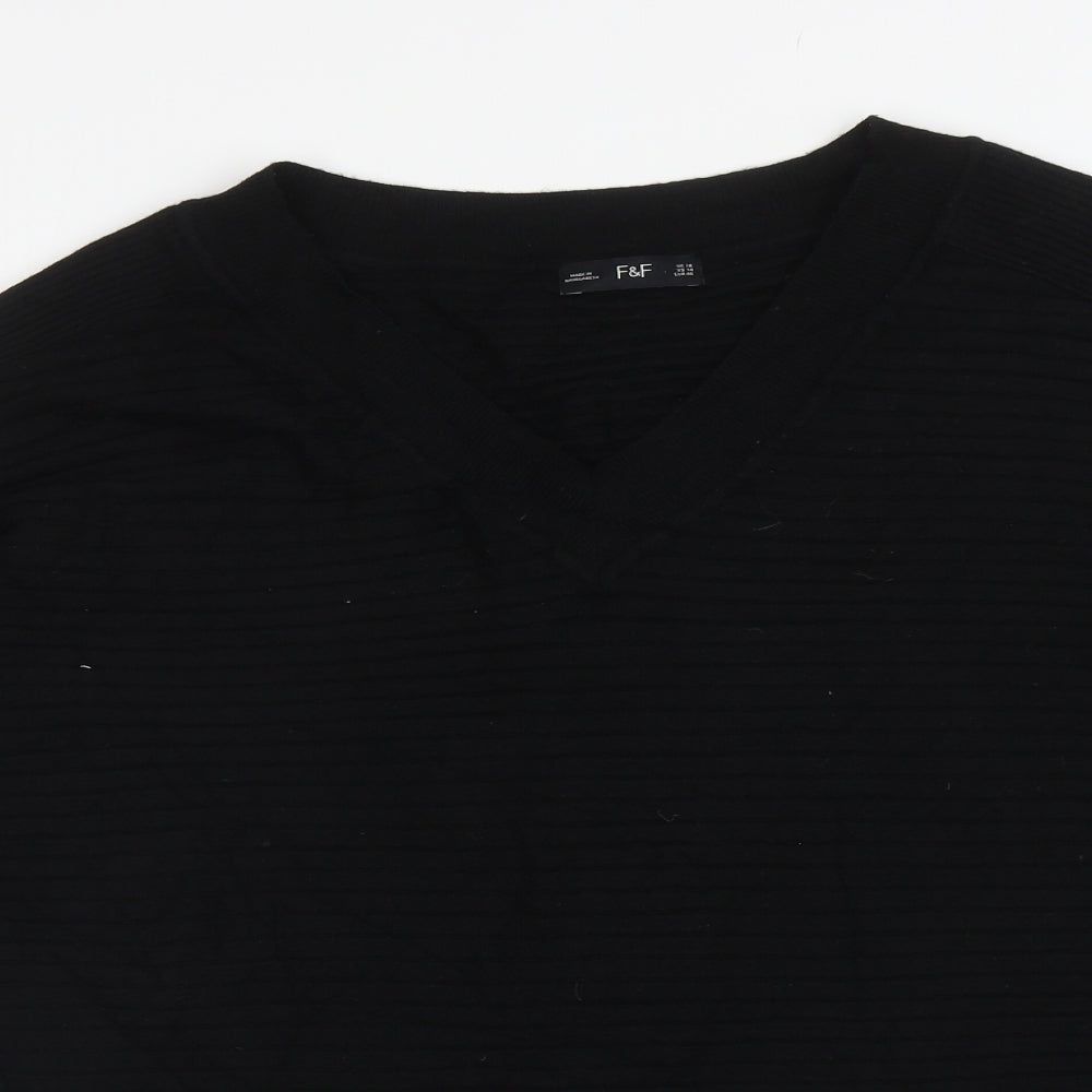 F&F Womens Black V-Neck Viscose Pullover Jumper Size 18