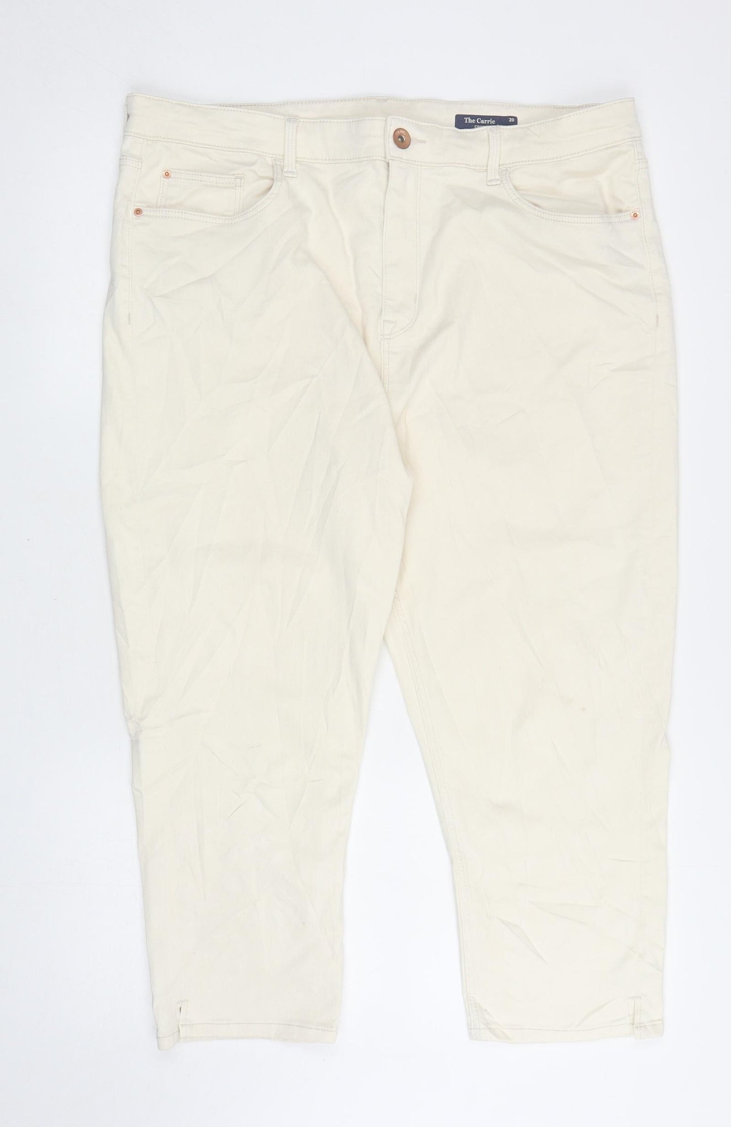 Marks and Spencer Womens Ivory Cotton Cropped Jeans Size 20 L22 in Regular Zip