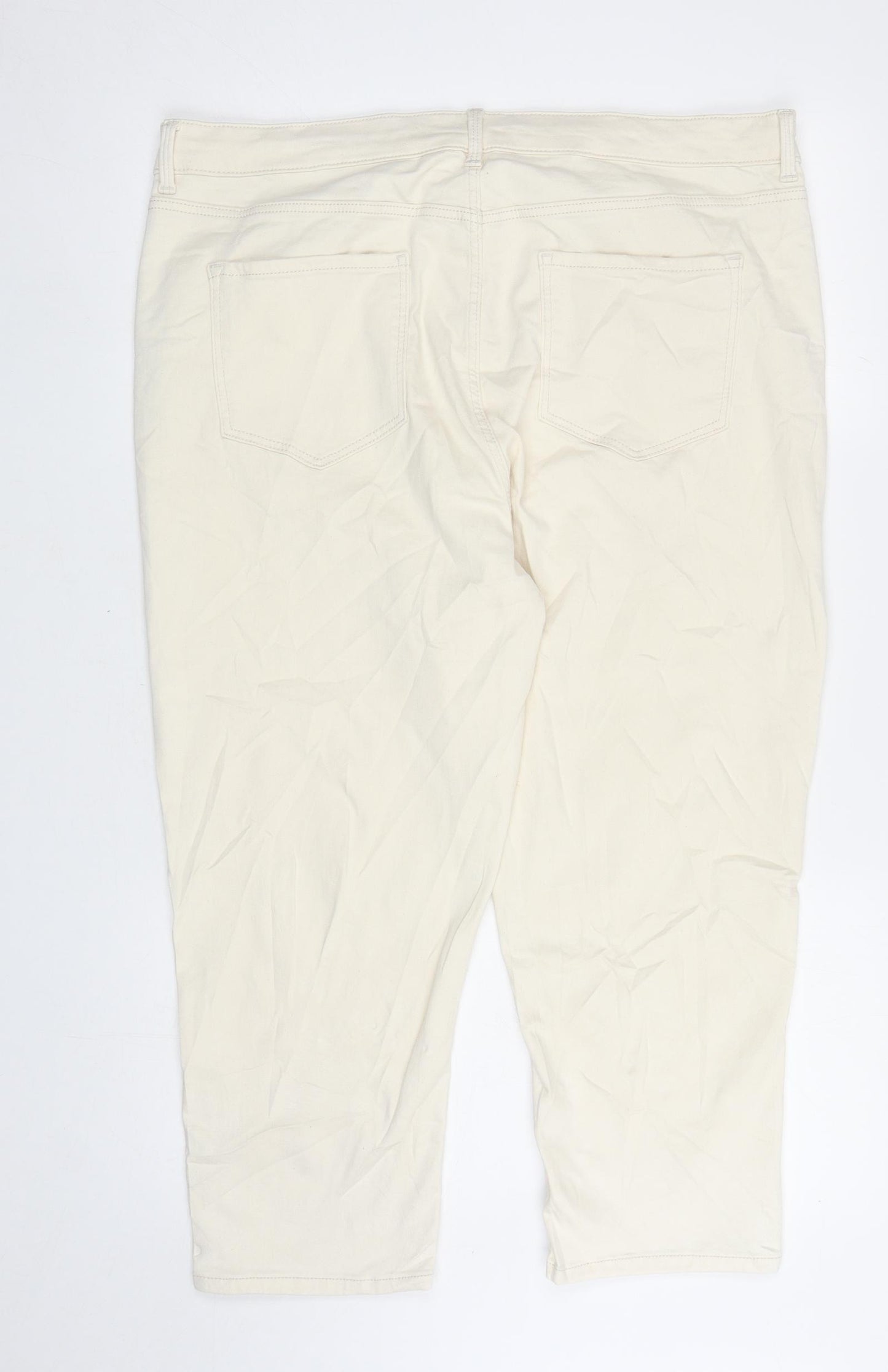 Marks and Spencer Womens Ivory Cotton Cropped Jeans Size 20 L22 in Regular Zip
