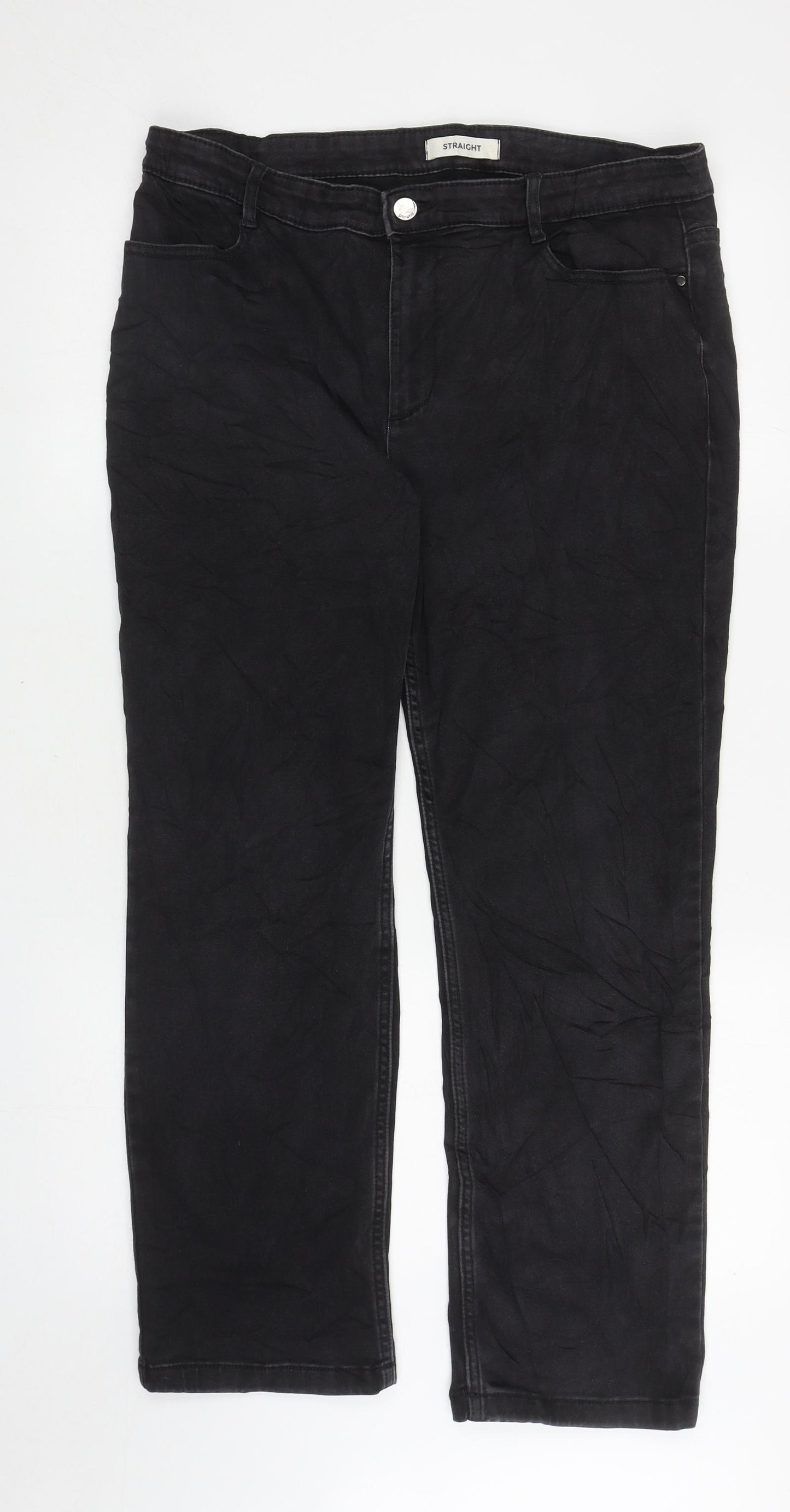Marks and Spencer Womens Black Cotton Straight Jeans Size 16 L27 in Regular Zip