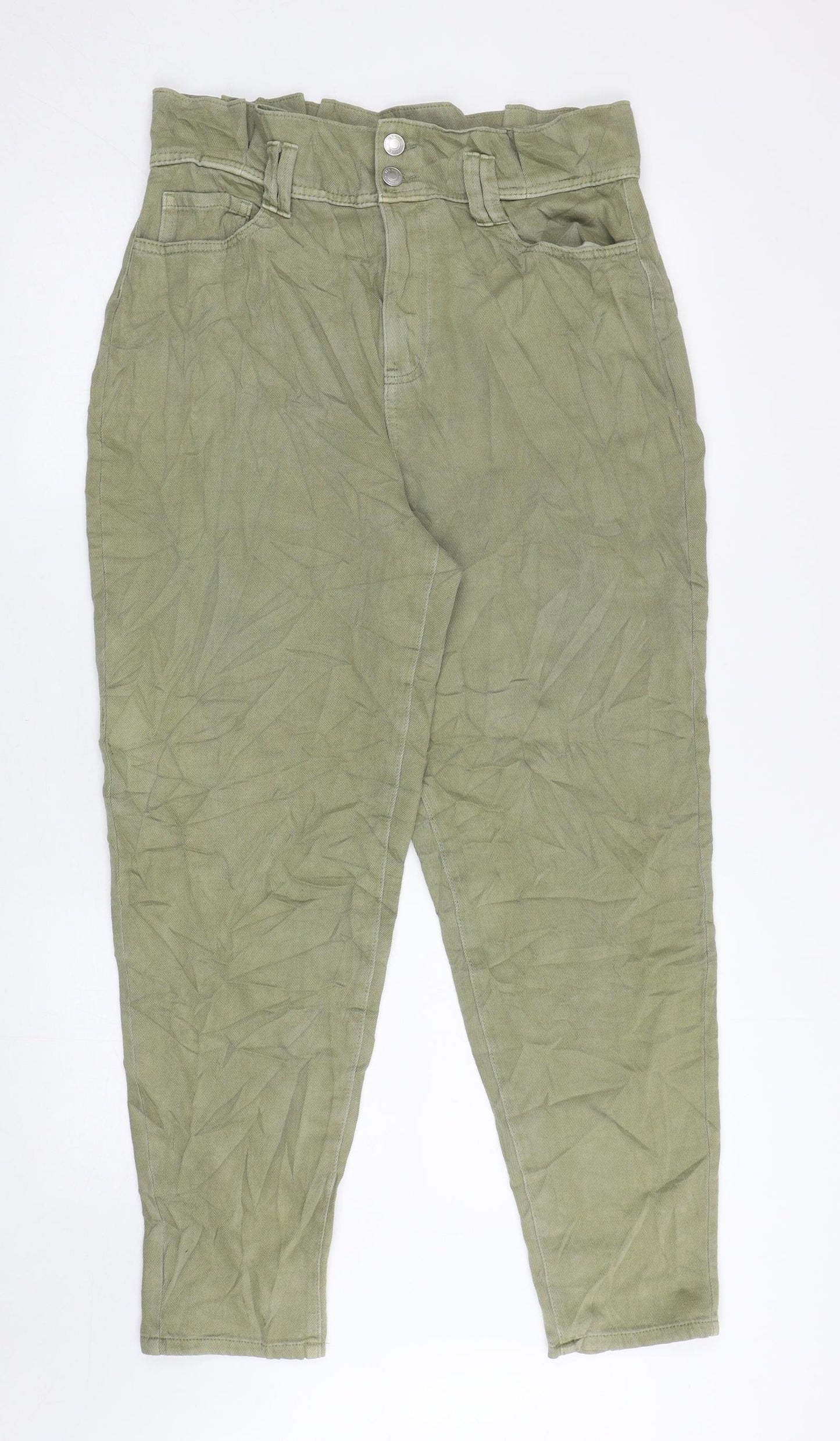 Per Una Womens Green Cotton Tapered Jeans Size 14 L28.5 in Regular Zip