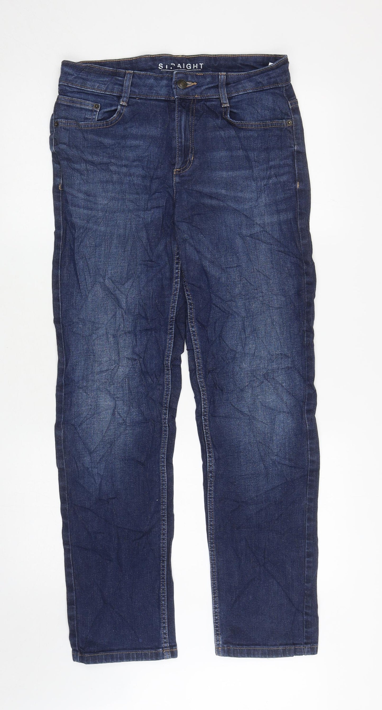 Marks and Spencer Womens Blue Cotton Straight Jeans Size 10 L30 in Regular Zip