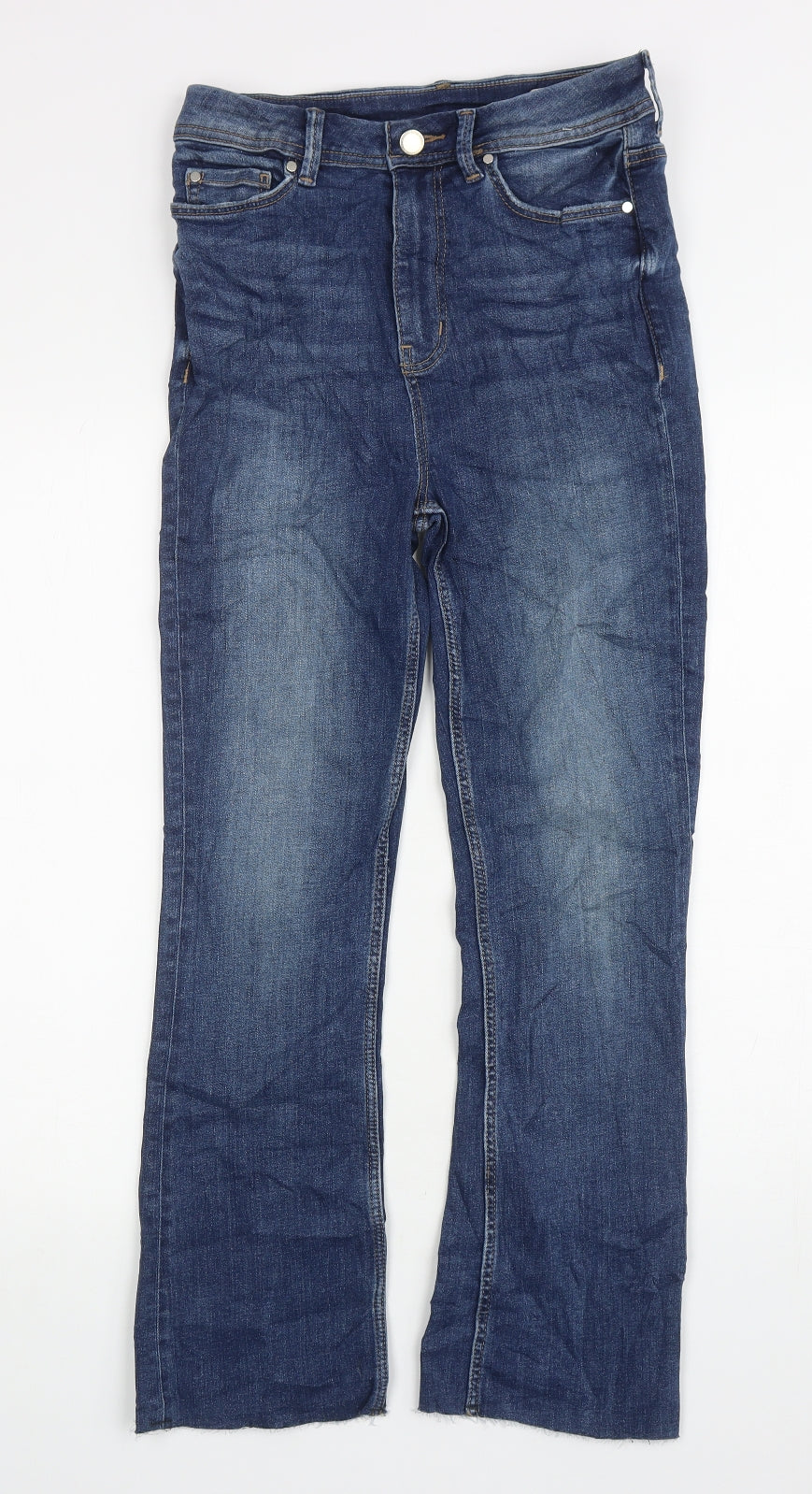 Marks and Spencer Womens Blue Cotton Flared Jeans Size 8 L26 in Slim Zip