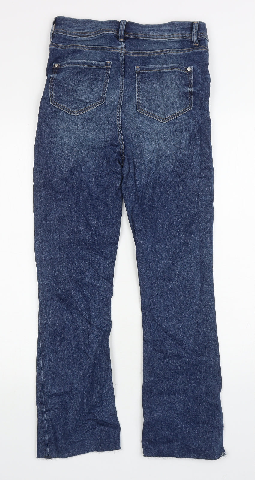 Marks and Spencer Womens Blue Cotton Flared Jeans Size 8 L26 in Slim Zip