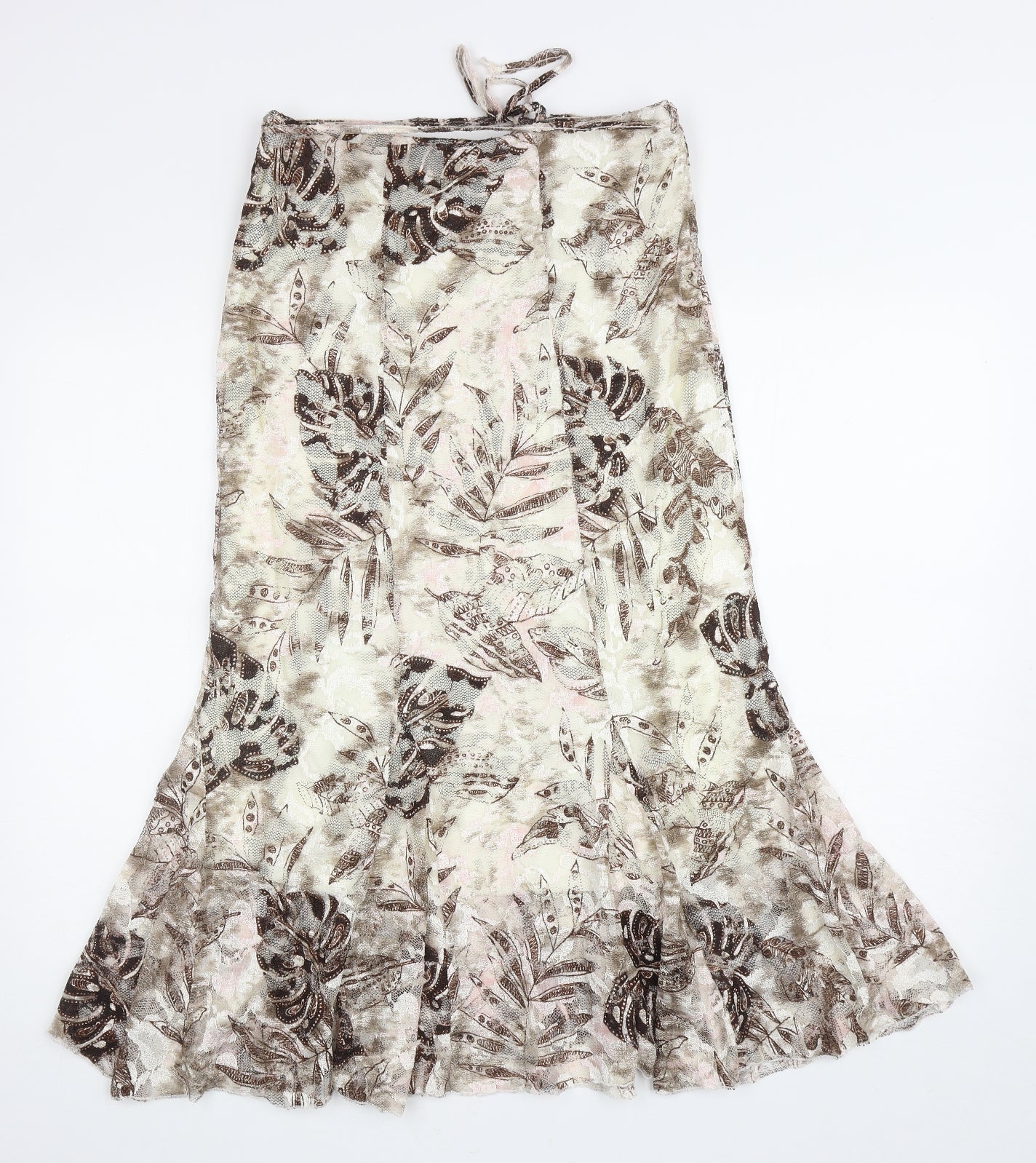 Happit Womens Ivory Floral Polyester Flare Skirt Size 14