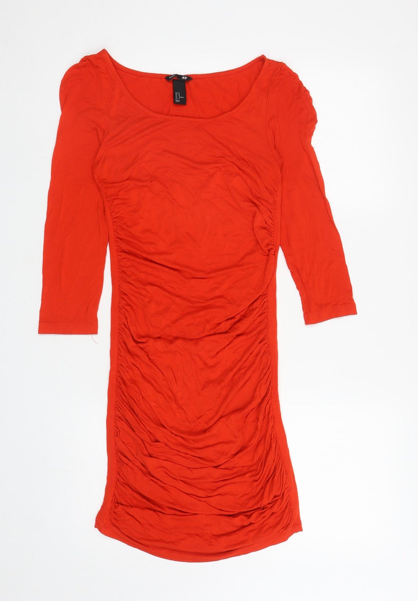 H&M Womens Red Viscose Bodycon Size M Boat Neck Pullover