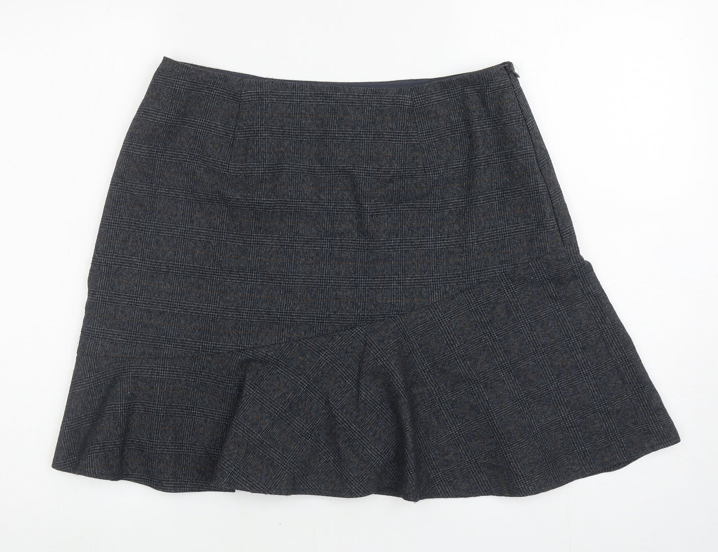 Marks and Spencer Womens Grey Plaid Polyester Skater Skirt Size 12 Zip