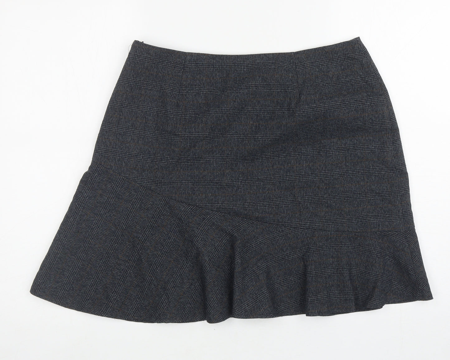 Marks and Spencer Womens Grey Plaid Polyester Skater Skirt Size 12 Zip