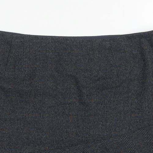 Marks and Spencer Womens Grey Plaid Polyester Skater Skirt Size 12 Zip
