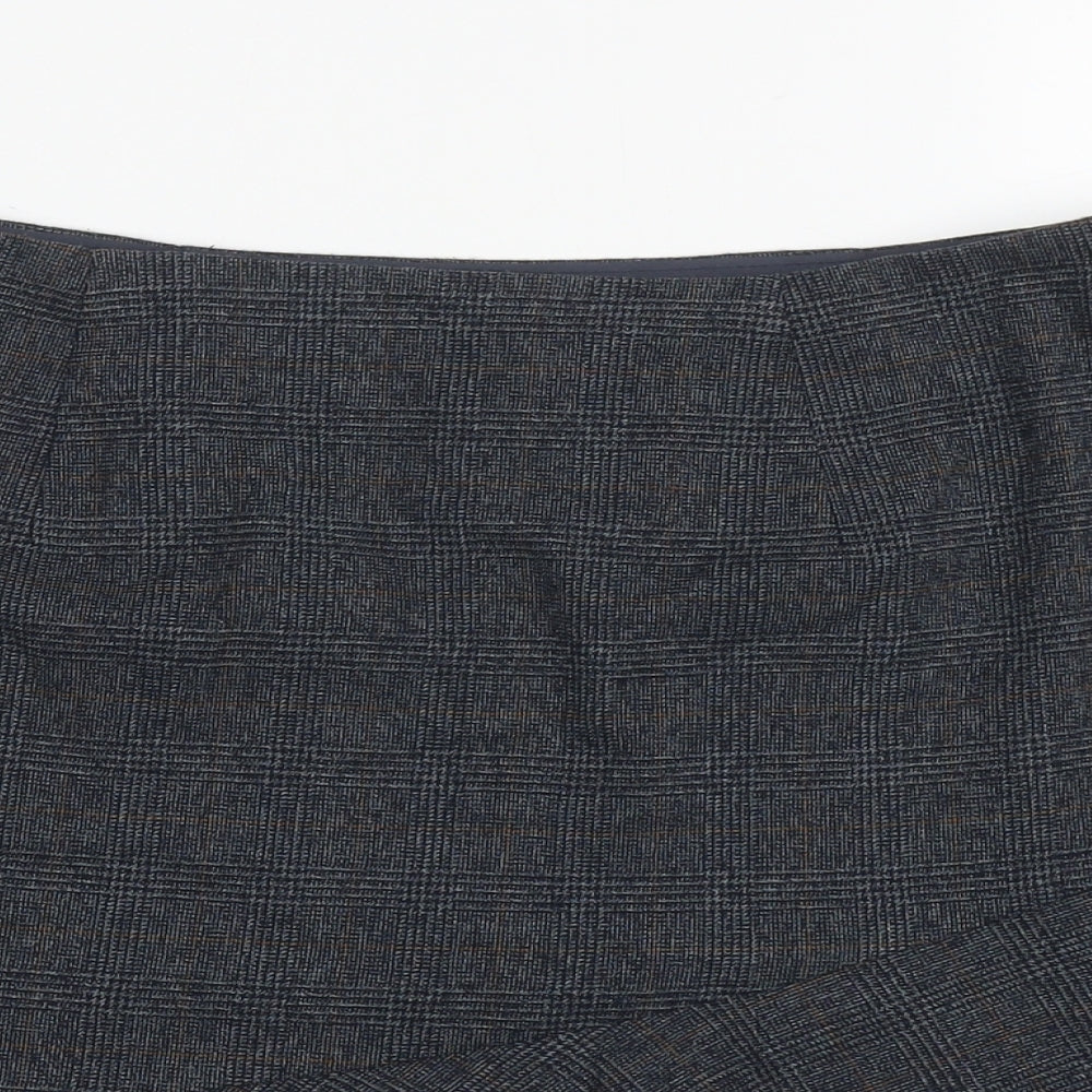 Marks and Spencer Womens Grey Plaid Polyester Skater Skirt Size 12 Zip