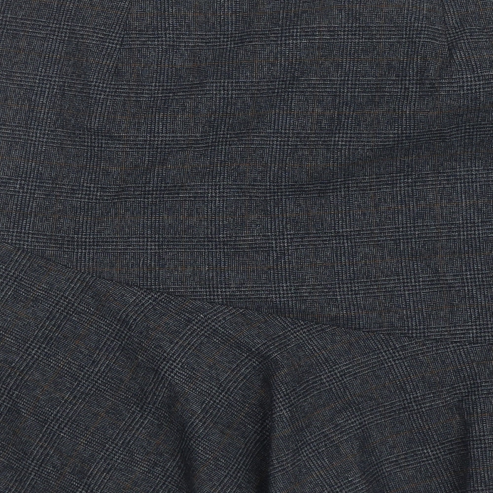 Marks and Spencer Womens Grey Plaid Polyester Skater Skirt Size 12 Zip