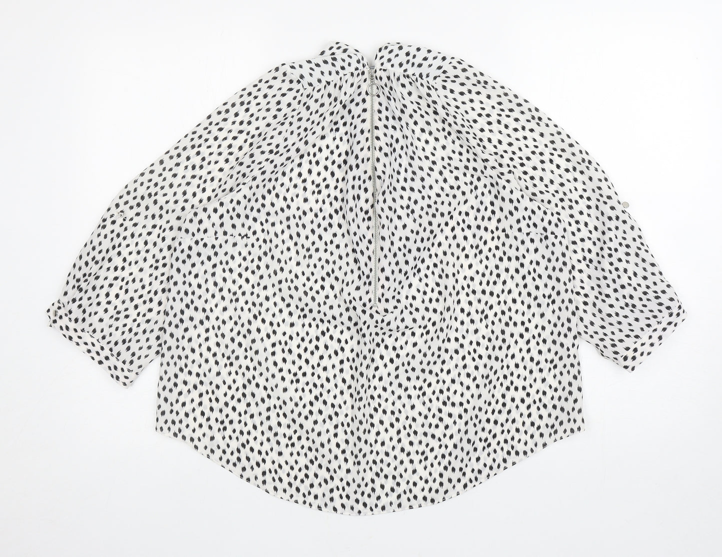 M&Co Womens White Animal Print Polyester Basic Blouse Size 16 Mock Neck