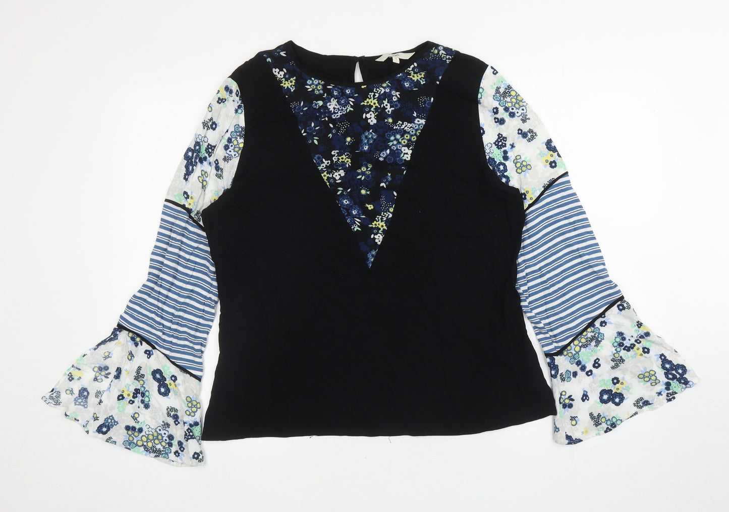 NEXT Womens Black Floral Viscose Basic Blouse Size 14 Round Neck