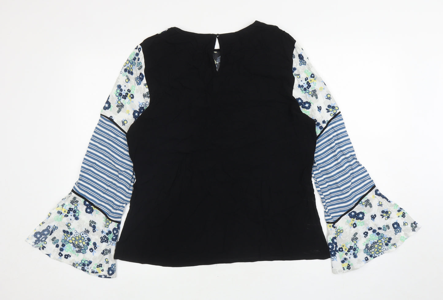 NEXT Womens Black Floral Viscose Basic Blouse Size 14 Round Neck