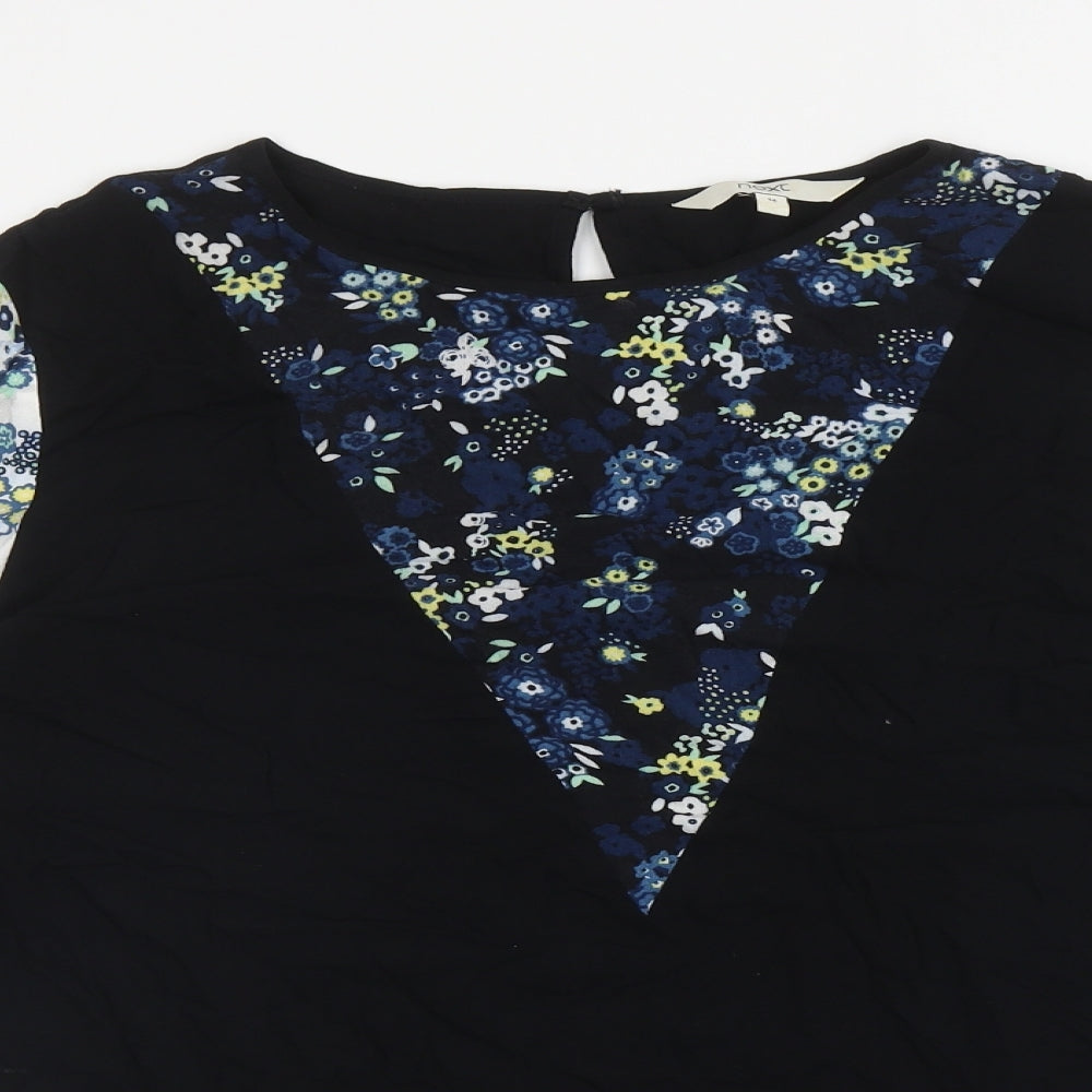 NEXT Womens Black Floral Viscose Basic Blouse Size 14 Round Neck