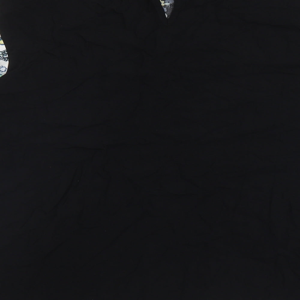 NEXT Womens Black Floral Viscose Basic Blouse Size 14 Round Neck