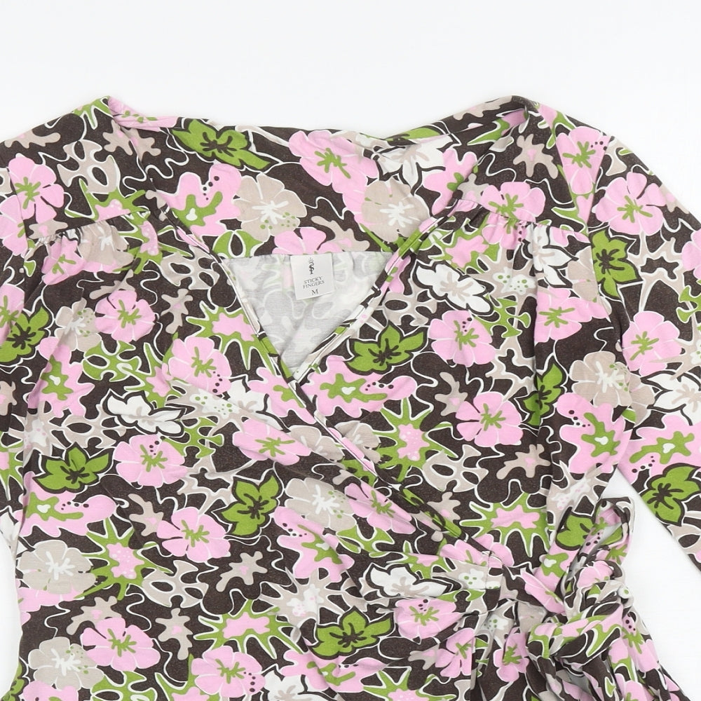 Sticky Fingers Womens Multicoloured Floral Viscose Wrap Blouse Size M V-Neck
