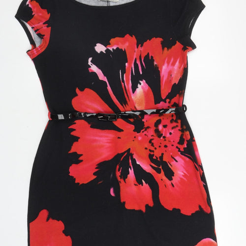 Billie & Blossom Womens Black Floral Polyester Bodycon Size 12 Boat Neck Pullover