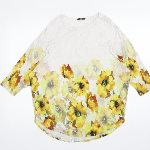 Roman Womens White Floral Polyester Basic T-Shirt Size 12 Round Neck