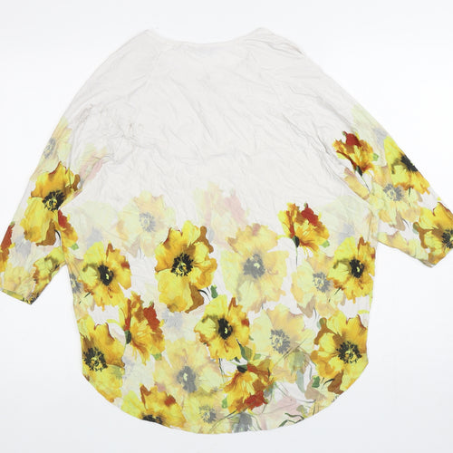Roman Womens White Floral Polyester Basic T-Shirt Size 12 Round Neck