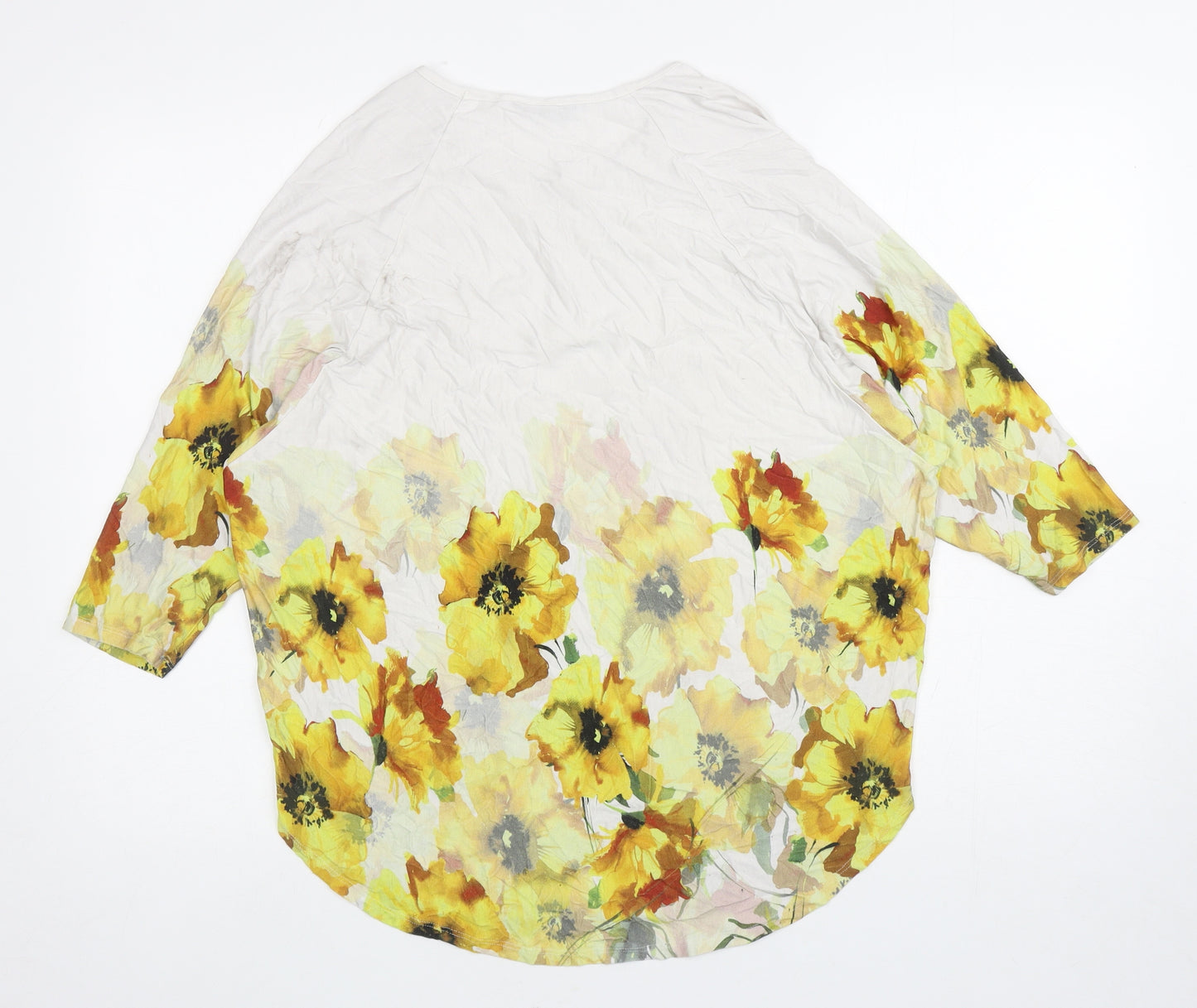 Roman Womens White Floral Polyester Basic T-Shirt Size 12 Round Neck