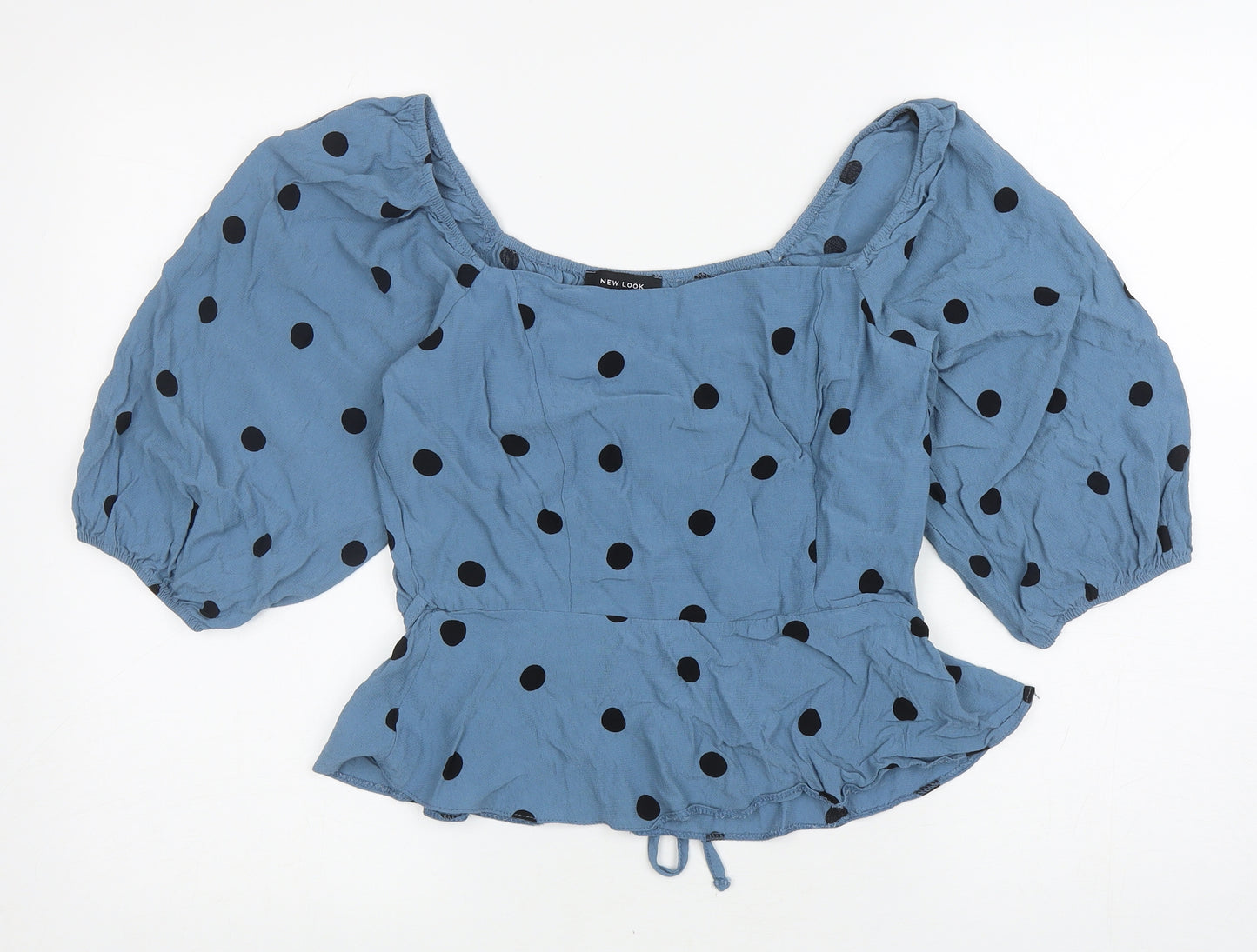 New Look Womens Blue Polka Dot Viscose Basic Blouse Size 12 Square Neck