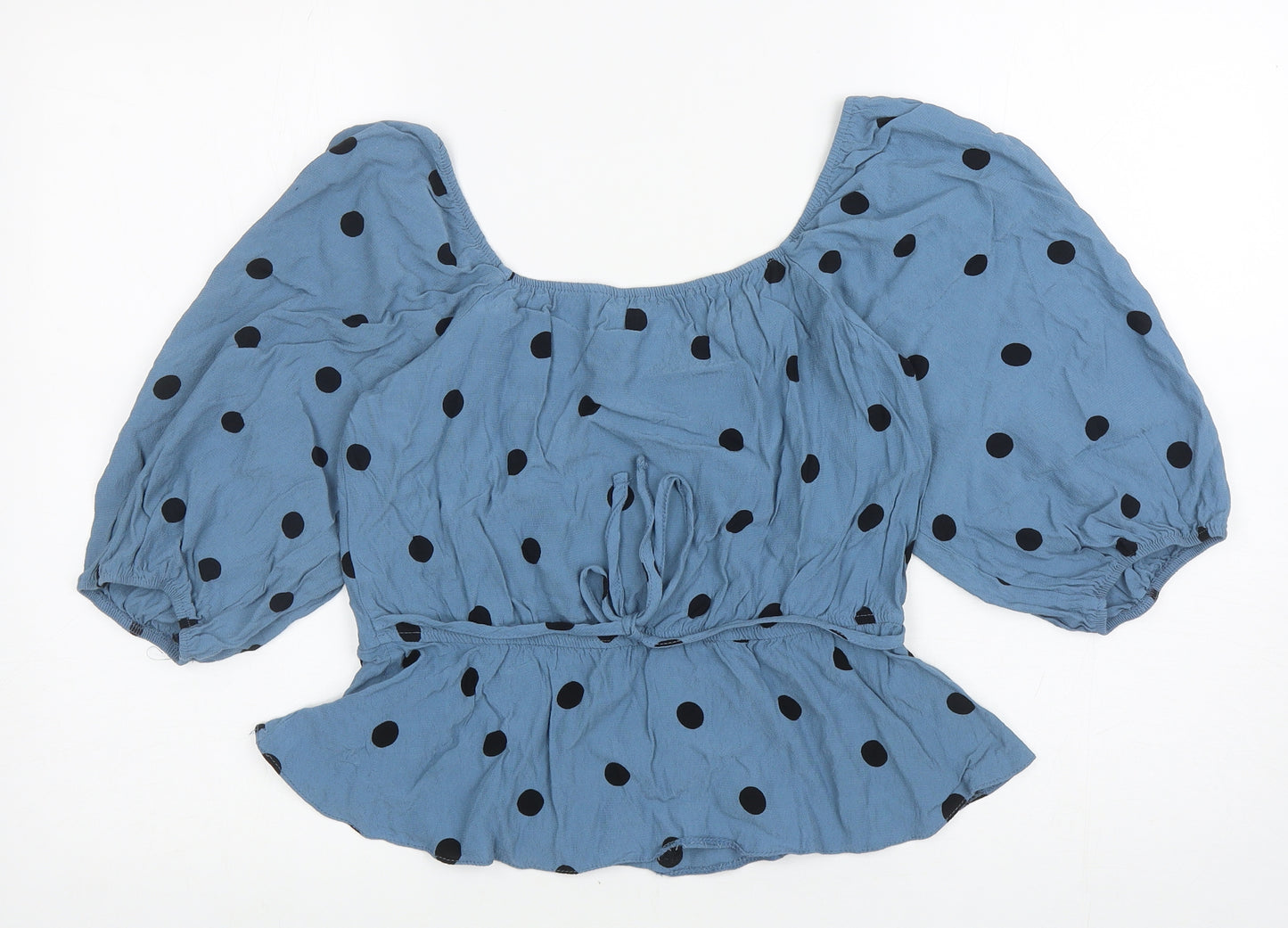 New Look Womens Blue Polka Dot Viscose Basic Blouse Size 12 Square Neck