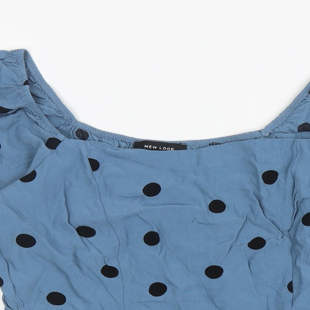 New Look Womens Blue Polka Dot Viscose Basic Blouse Size 12 Square Neck