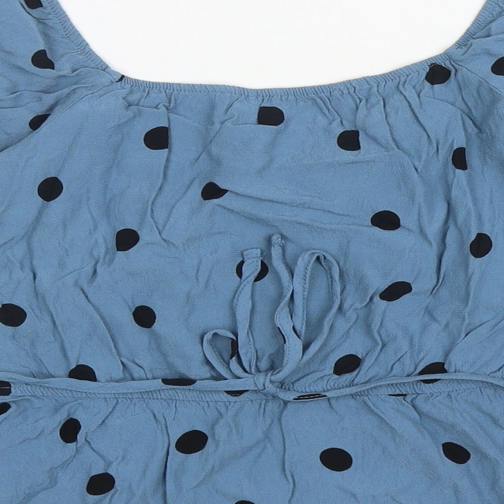 New Look Womens Blue Polka Dot Viscose Basic Blouse Size 12 Square Neck