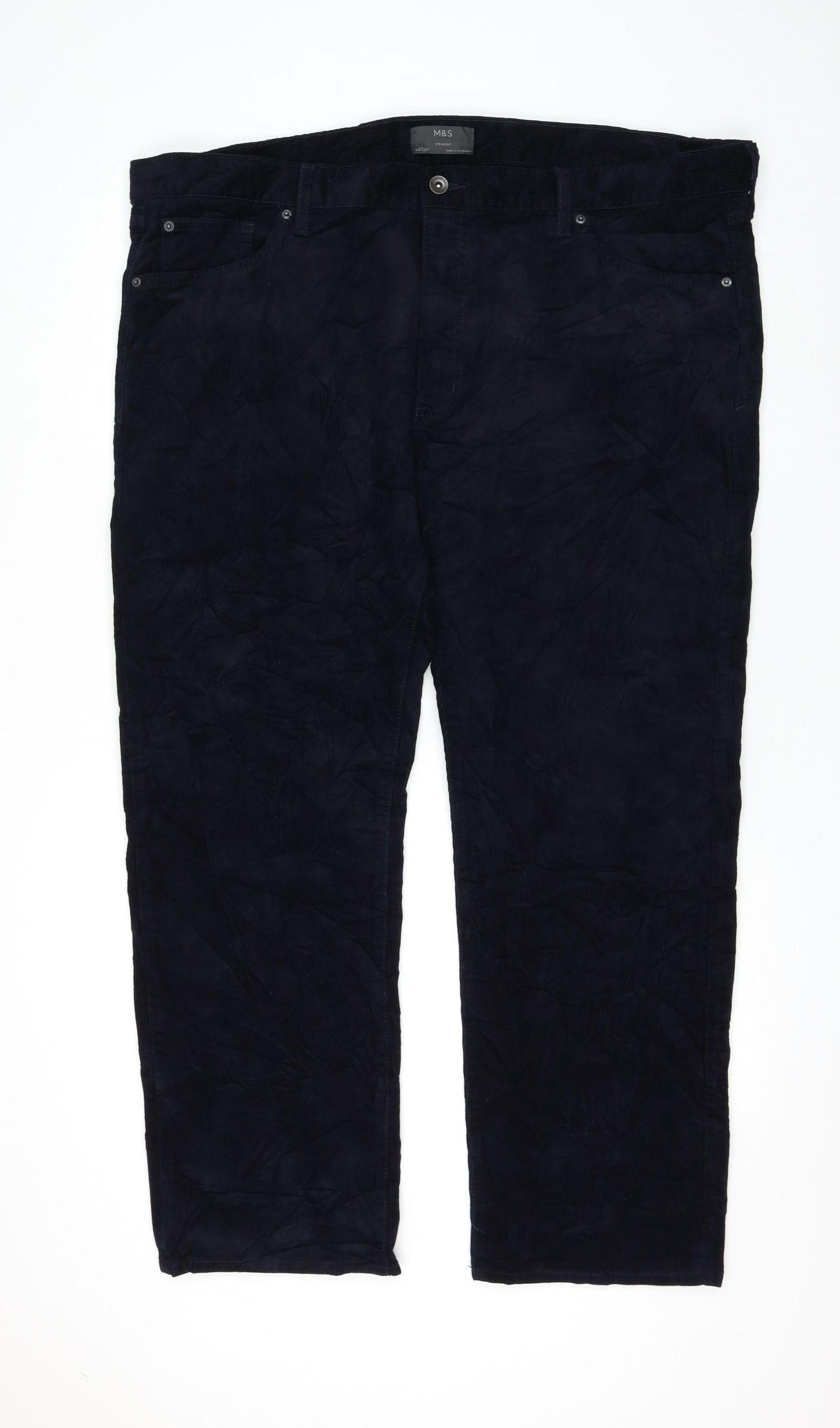 Marks and Spencer Womens Blue Cotton Trousers Size 44 in L29 in Regular Zip