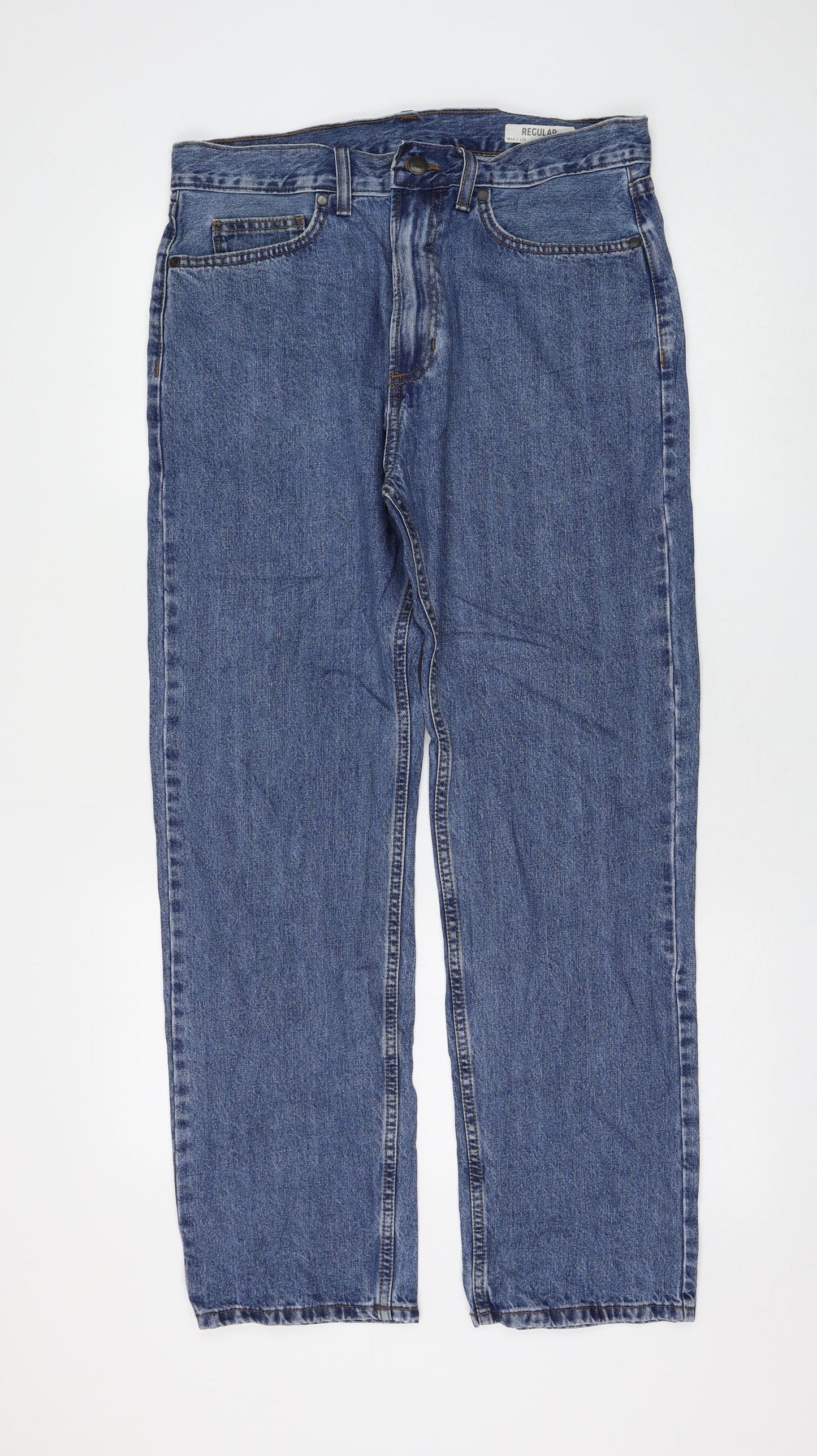 Marks and Spencer Womens Blue Cotton Straight Jeans Size 32 in L29 in Regular Zip