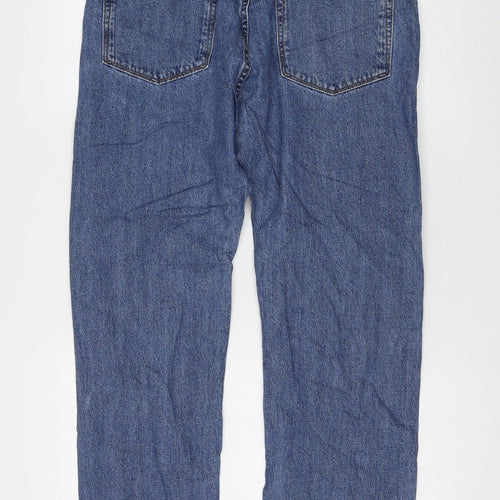 Marks and Spencer Womens Blue Cotton Straight Jeans Size 32 in L29 in Regular Zip