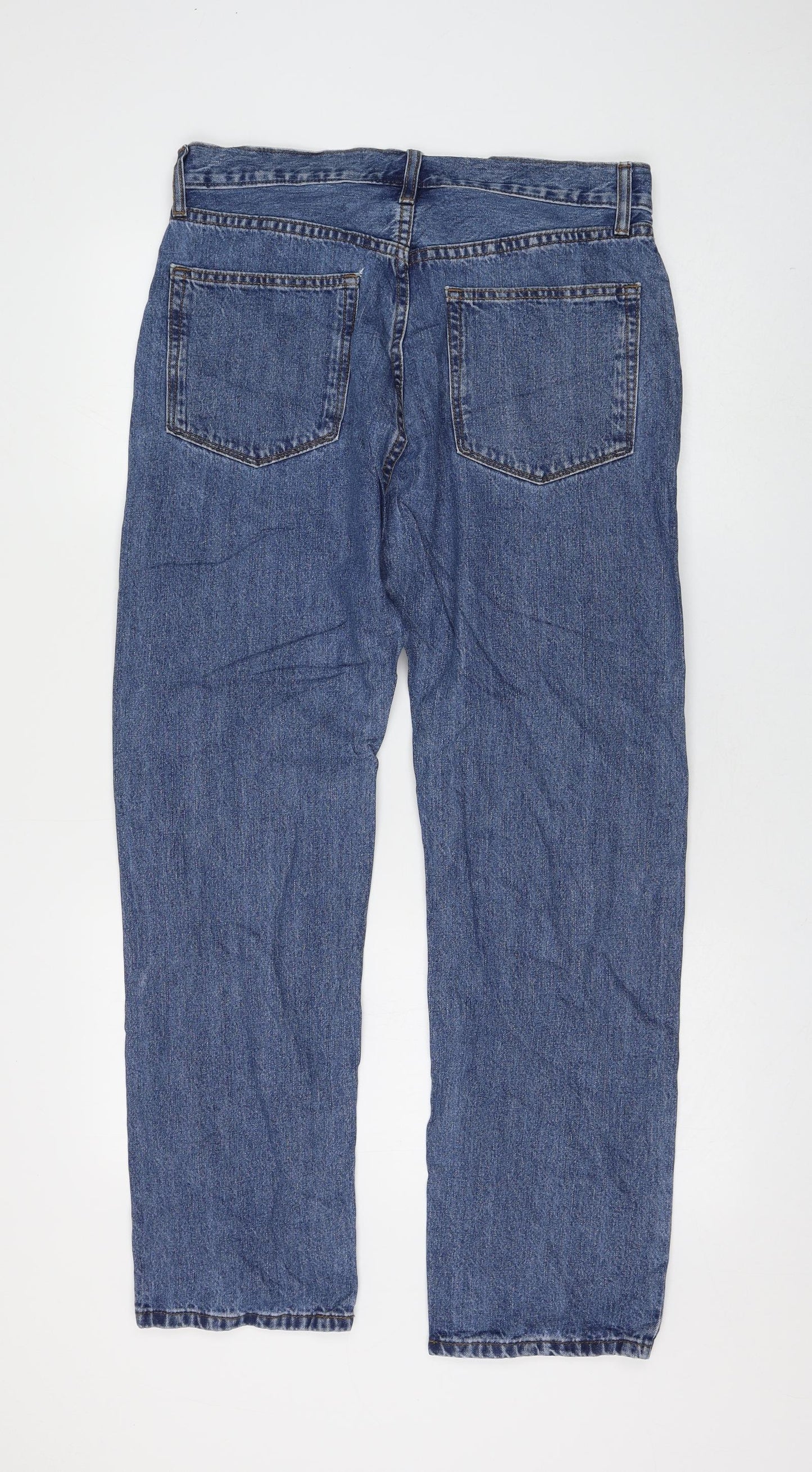 Marks and Spencer Womens Blue Cotton Straight Jeans Size 32 in L29 in Regular Zip