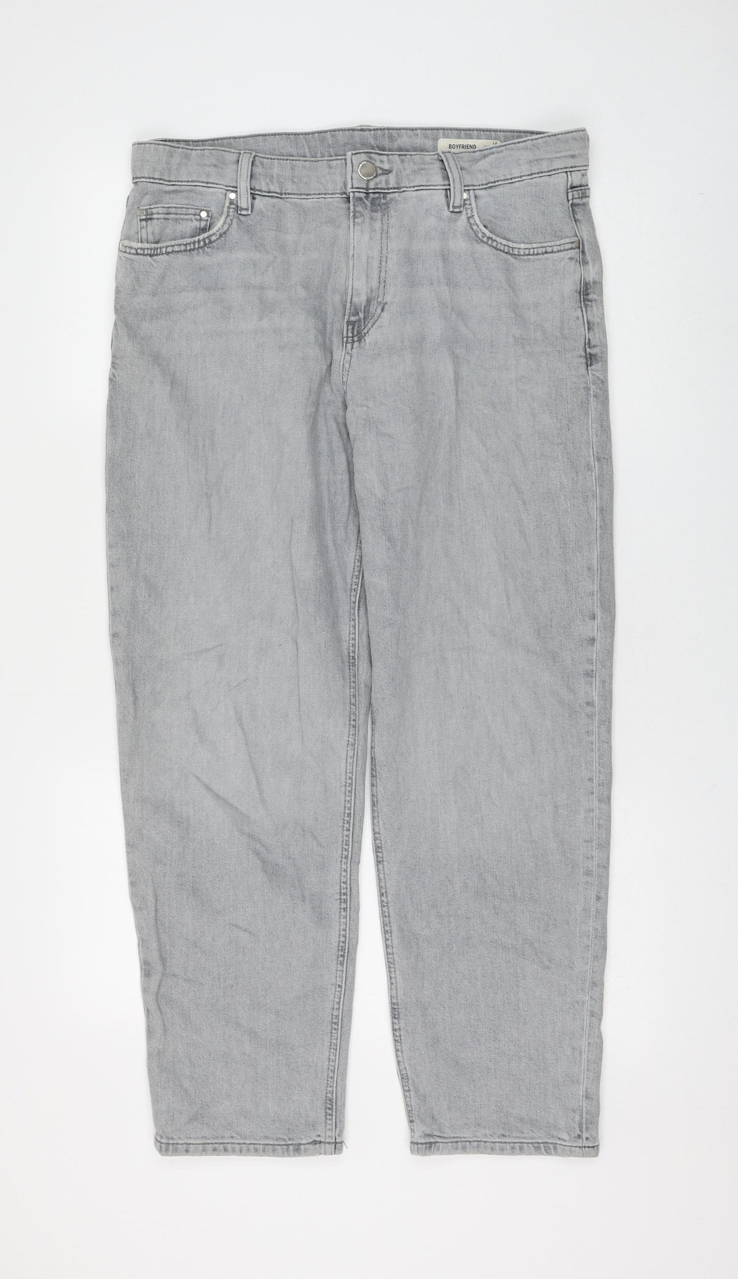 Marks and Spencer Womens Grey Polyester Boyfriend Jeans Size 14 L26 in Regular Zip
